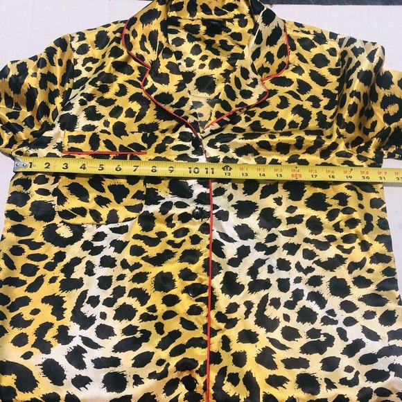 PajamaGram Company Gold Satin Leopard Print Button Up Pajama Top Women Medium - Picture 11 of 12